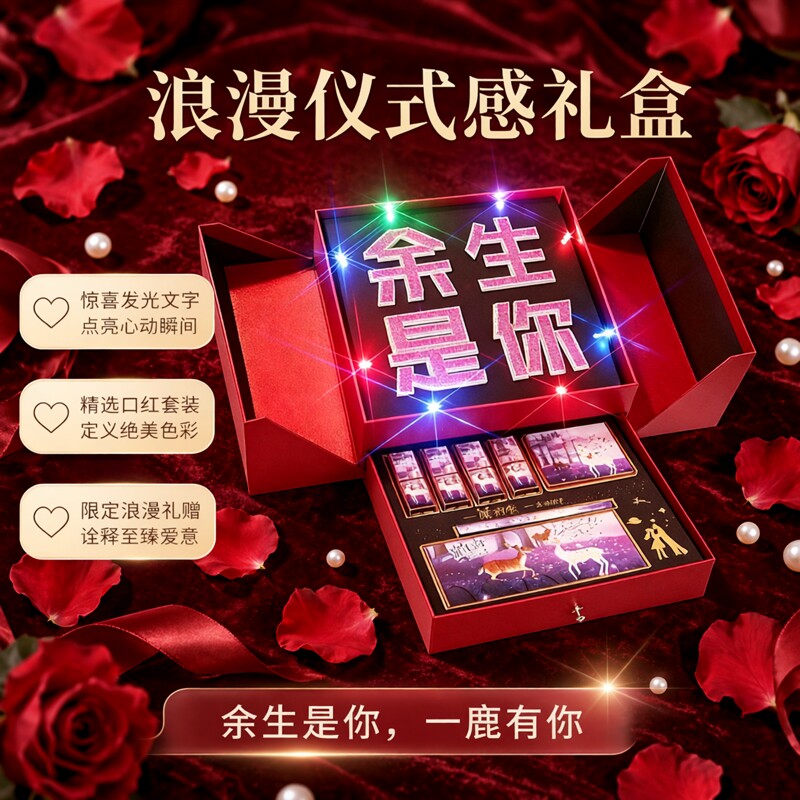 一鹿有你余生是你彩灯口红礼盒七夕送女友生日创意惊喜化妆品套装