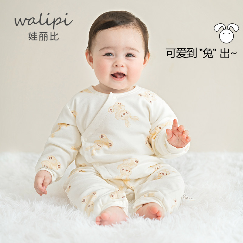 娃丽比婴儿连体衣长袖夹棉春秋冬图片