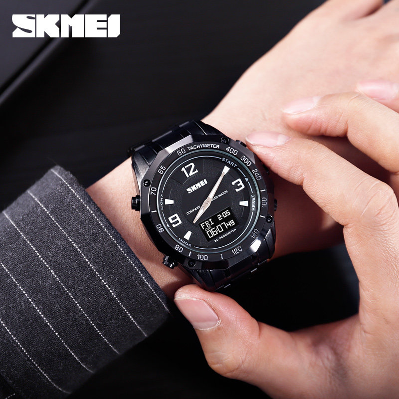 时刻美手表男士户外运动多功能韩版潮流学生青少年防水钢带电子表