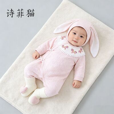 马年新生儿连体衣服春款初生婴儿纯棉a类女宝宝0-3个月蝴蝶衣59码
