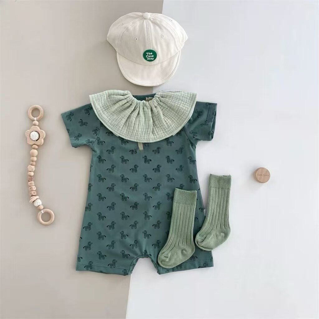网红宝宝夏季连体衣婴儿夏天衣服薄款洋气可爱婴幼儿短袖爬服夏款