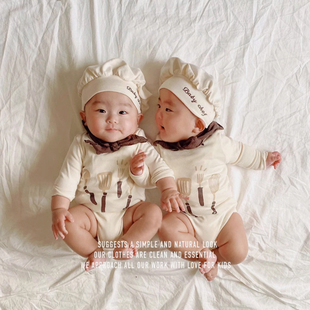 婴儿百天照拍照六个月开荤仪式衣服厨师服装摄影连体爬爬服包屁衣