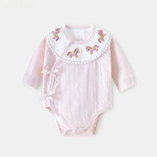 衣服纯棉a类初生婴儿连体衣52码 小马新生儿包屁衣女宝宝长袖 春款