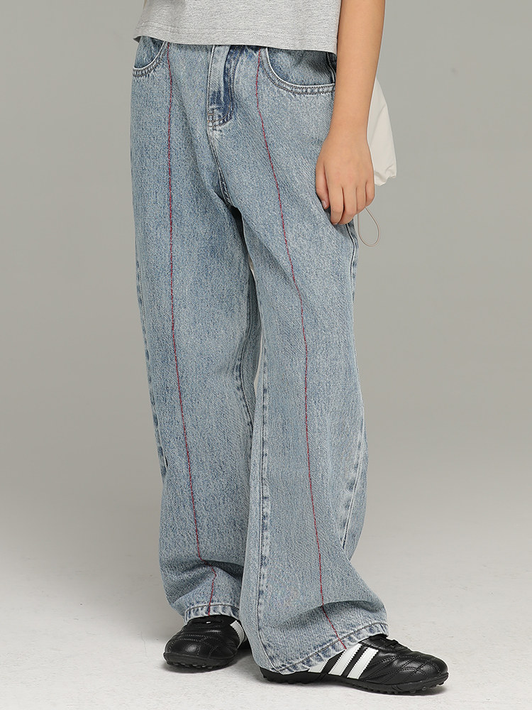 小女森女童春秋设计感裤子直筒牛仔裤儿童浅蓝色百搭宽松阔腿裤潮,童装/婴儿装/亲子装,儿童牛仔裤,淘宝优惠券,粉丝福利购,淘宝优惠卷