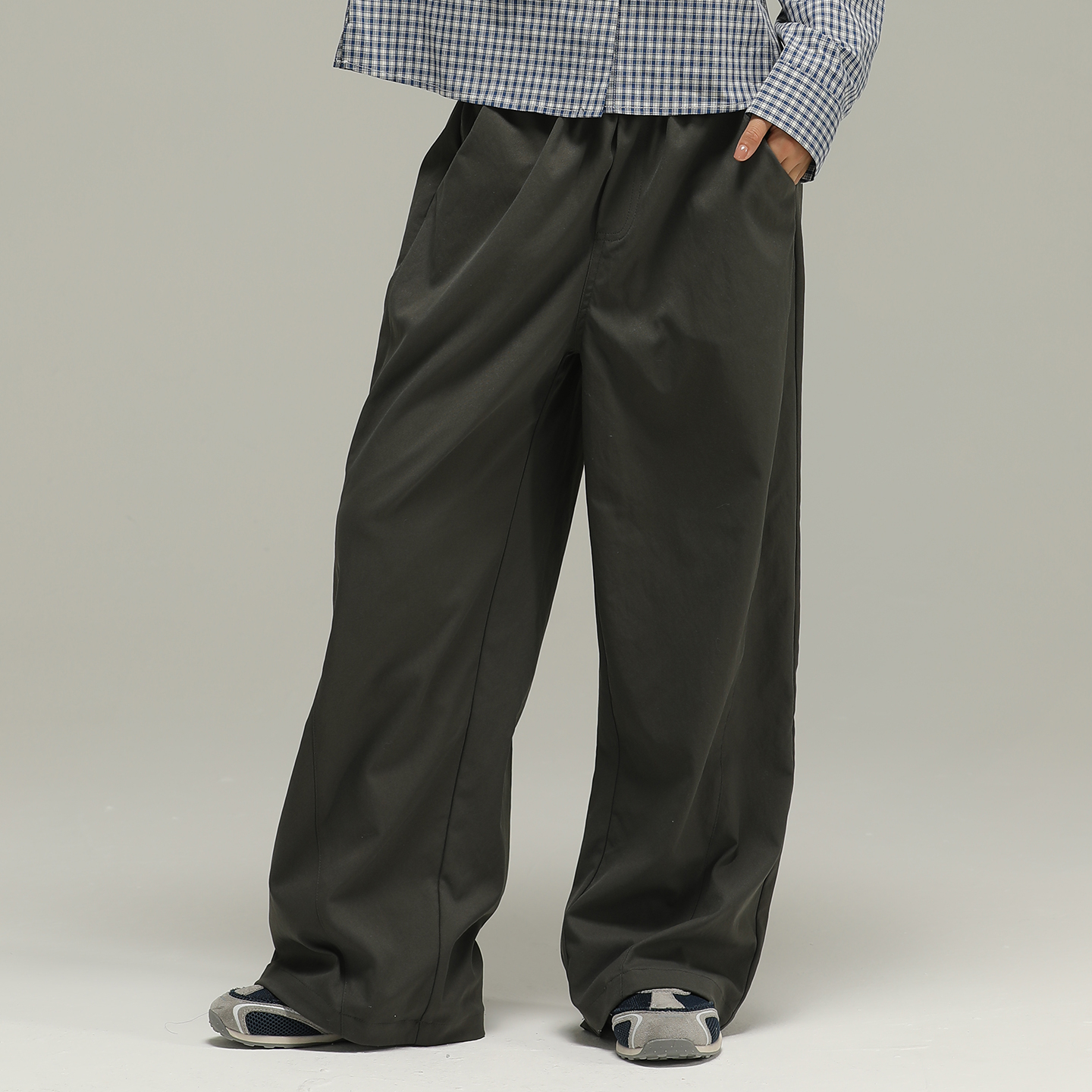 小女森女童秋冬加绒裤子深灰双层工装裤中大童宽松阔腿休闲长裤女