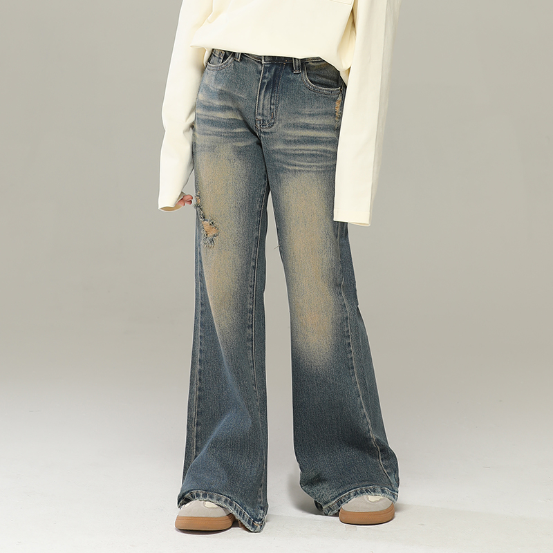 小女森女童秋冬复古水洗破洞喇叭牛仔裤儿童低腰压皱设计感裤子潮,童装/婴儿装/亲子装,儿童牛仔裤,淘宝优惠券,粉丝福利购,淘宝优惠卷