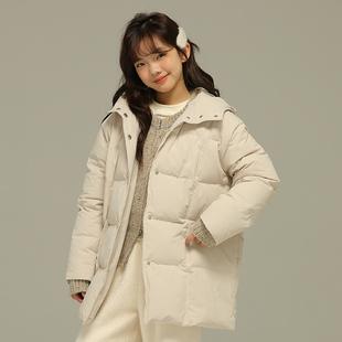 小女森女童冬款羽绒服加厚中长款保暖儿童秋冬杏色厚实外套上衣