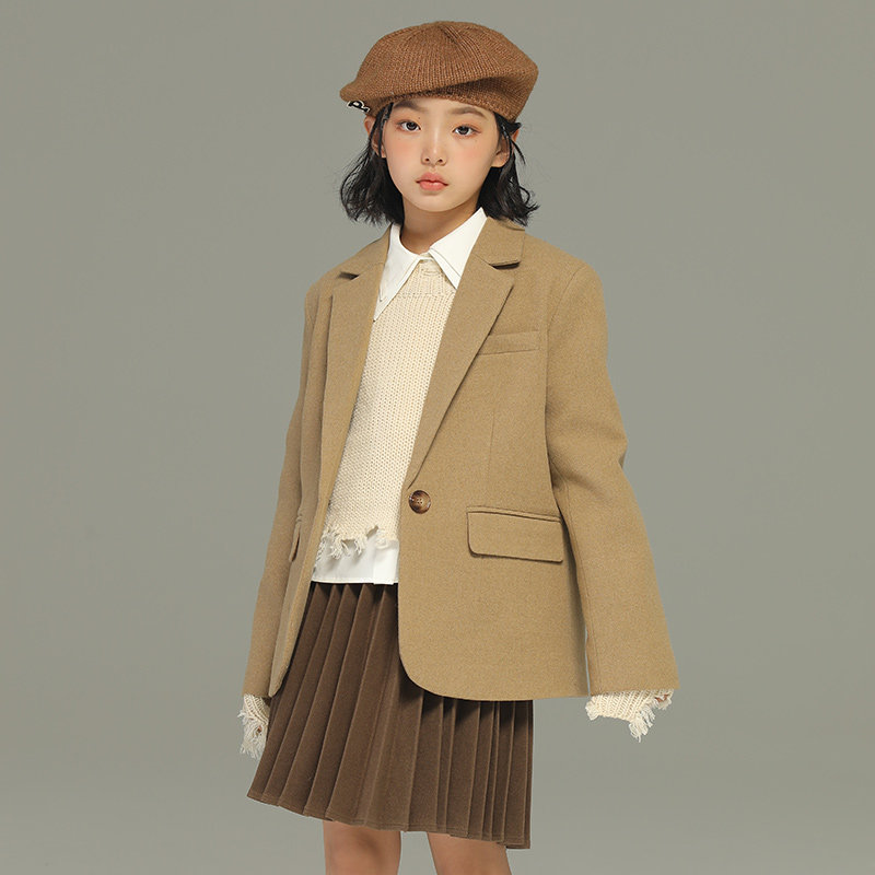 小女森女童秋冬复古学院风西装儿童洋气西服外套中大童时髦上衣潮
