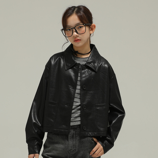 小女森女童春秋黑色皮衣宽松短款皮夹克儿童酷女孩机车外套上衣潮
