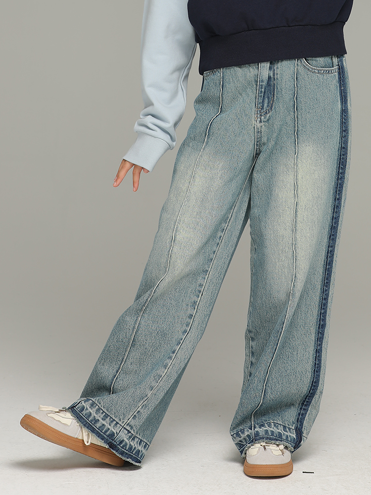 小女森春秋休闲牛仔阔腿裤