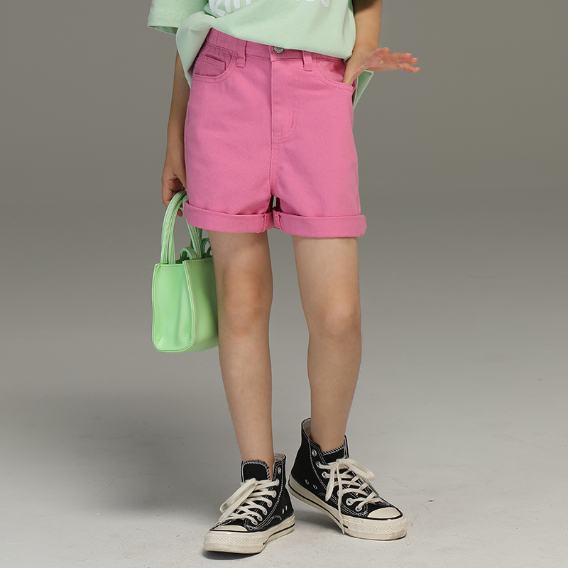 小女森女童翻边牛仔短裤