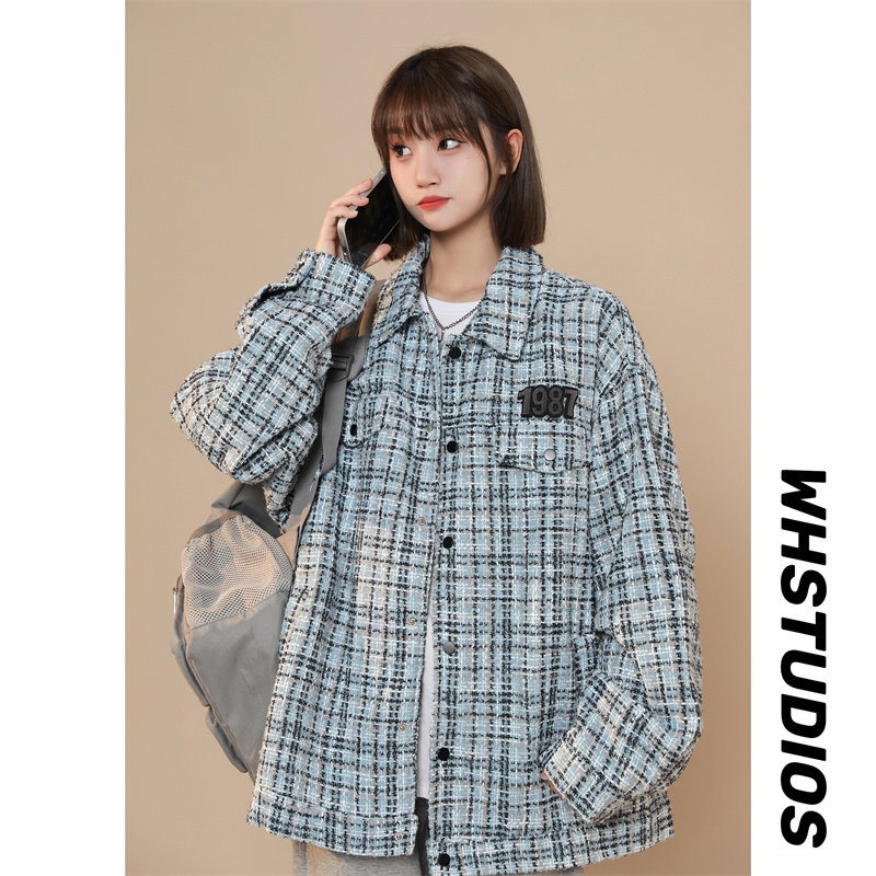 森马旗下minette春秋季小香风外套女百搭宽松格子设计感上衣女装