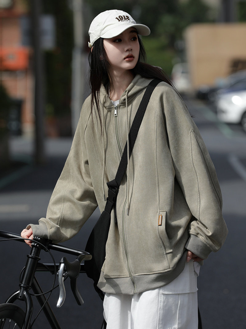 森马旗下minette秋季新款卫衣女连帽开衫宽松棒球服上衣美式外套