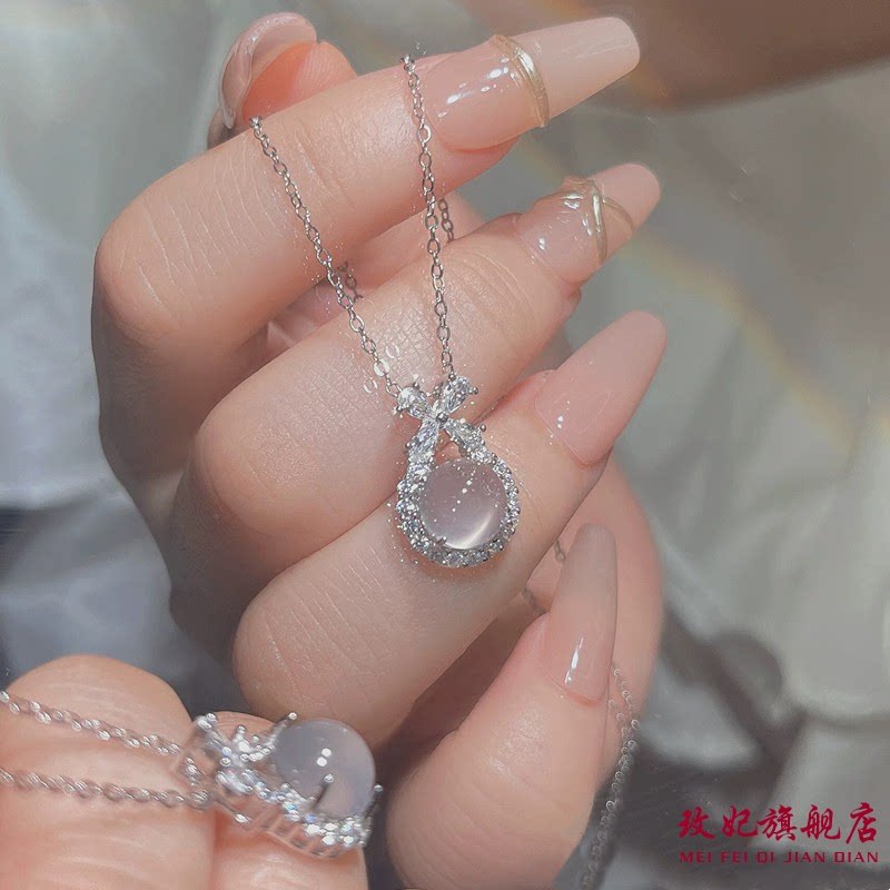 白玉髓蝴蝶结纯银项链女简约百搭