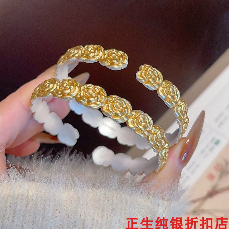 玫瑰花纯银手镯女个性简约百搭
