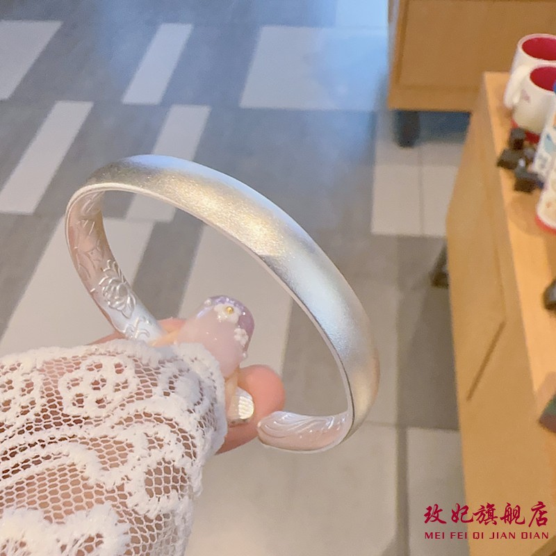 香港正生足银9999祥云莲花古法磨砂开口纯银手镯母亲节送妈妈礼物