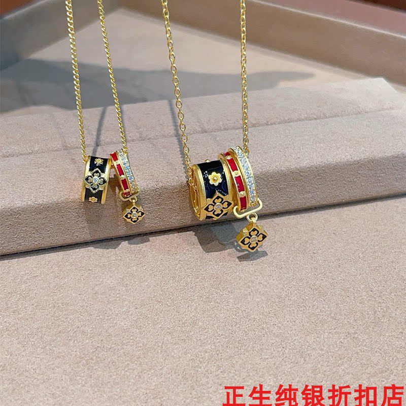 宝相花双环转运珠项链女时尚轻奢