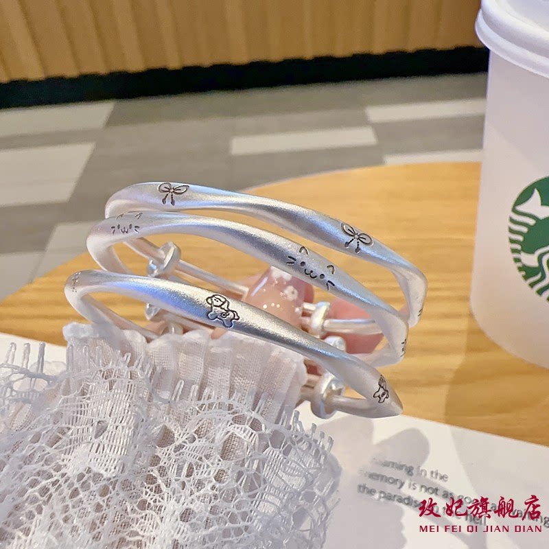 木马猫咪纯银手镯女时尚卡通可爱