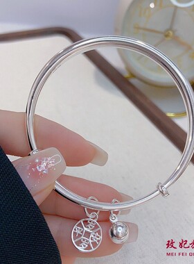 岁岁平安铃铛纯银手镯女个性时尚