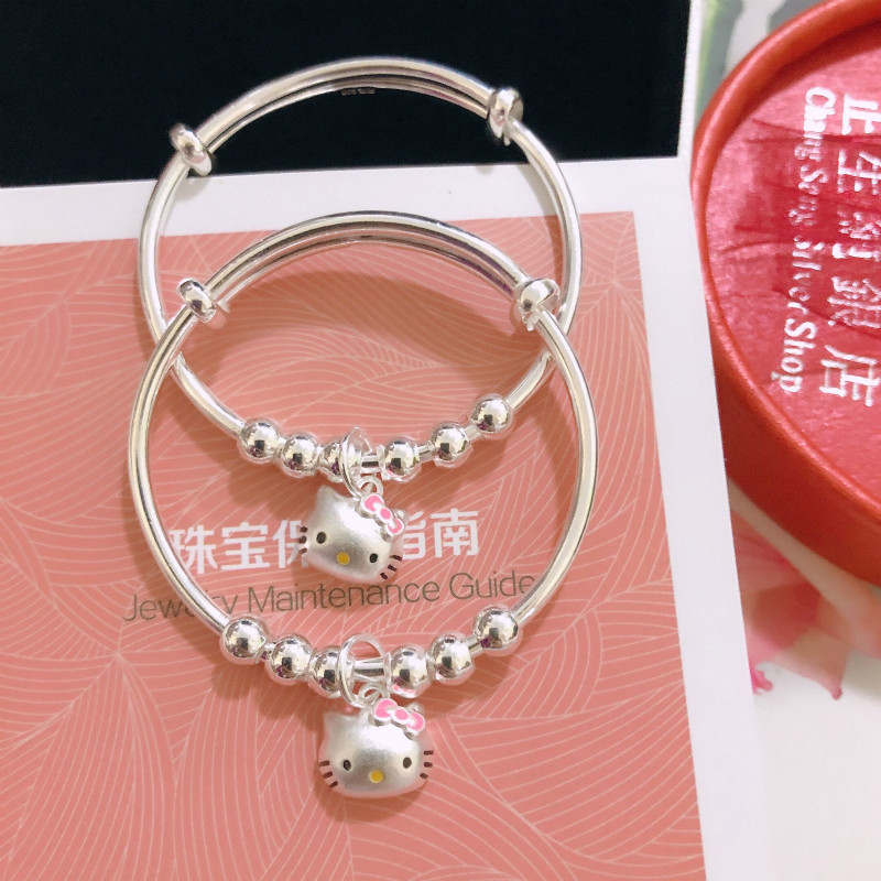 kt猫银珠纯银手镯女卡通可爱时尚