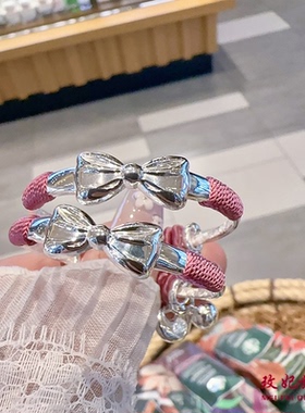 蝴蝶结铃铛纯银手镯女可爱时尚