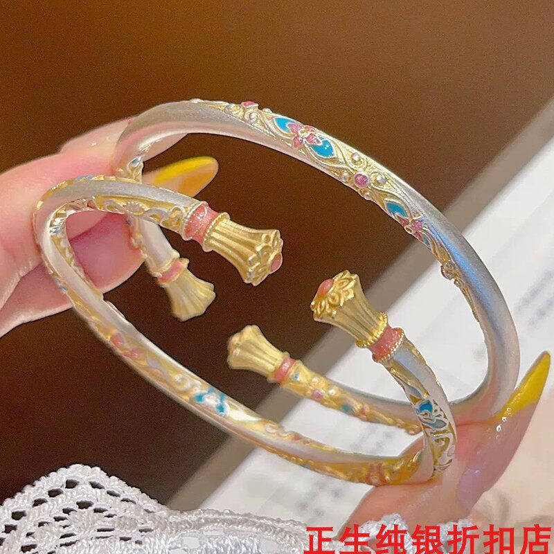 四叶草纯银手镯女个性简约百搭