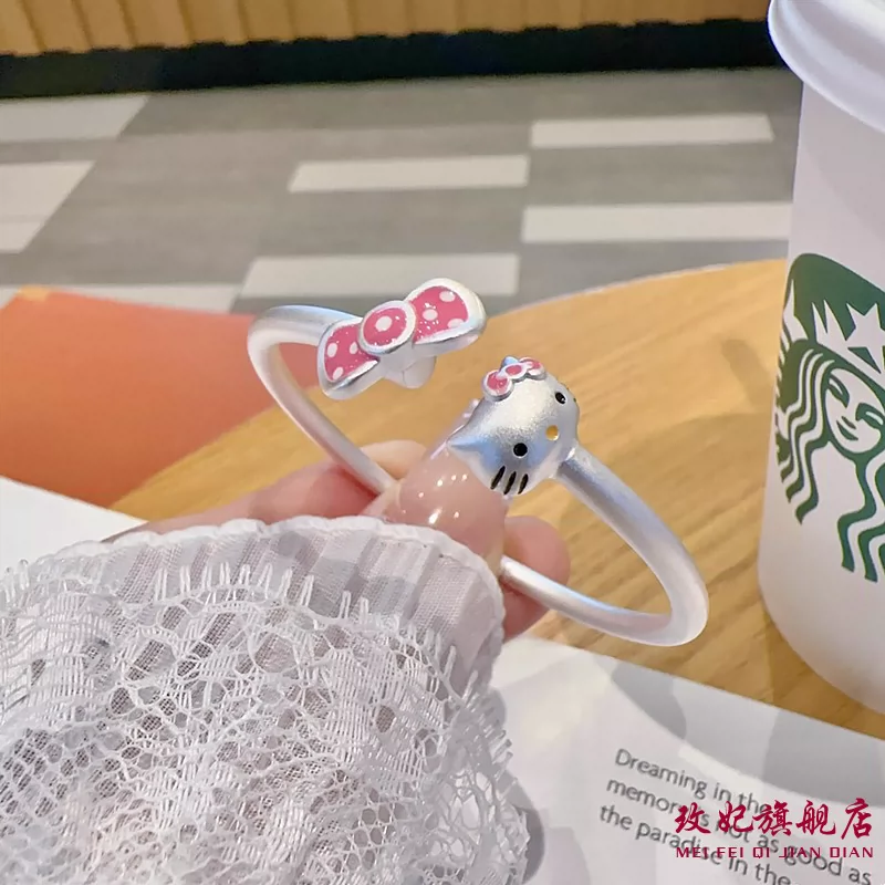 kt猫实心纯银手镯女卡通时尚可爱