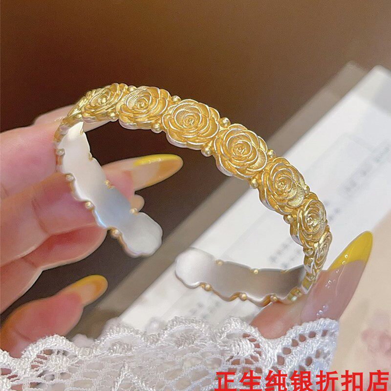 玫瑰花纯银手镯女个性简约百搭