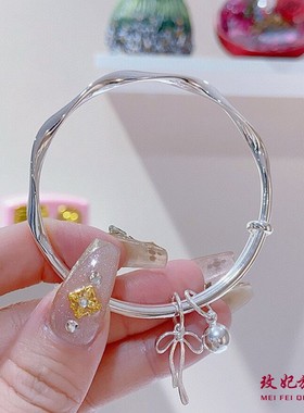 蝴蝶结铃铛纯银手镯女简约百搭