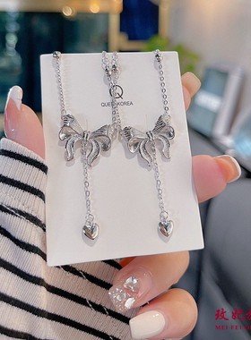 蝴蝶结爱心纯银项链女时尚气质