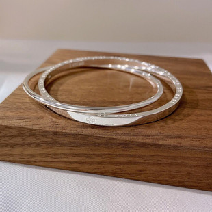 香港正生幸运四叶草实心闭口双环纯银手镯足银9999时尚轻奢送女友