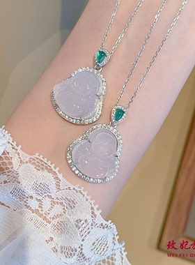 白玉髓佛吊坠纯银项链女简约百搭