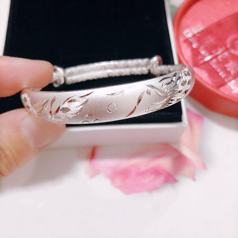 简约百搭高贵大气宽面龙凤银手镯