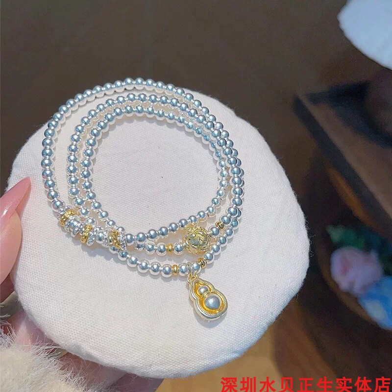 多圈葫芦银手链女百搭时尚轻奢