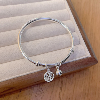 福字铃铛纯银手镯女时尚网红款