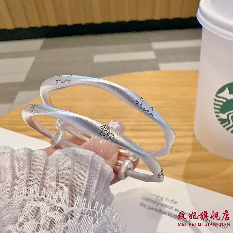 木马猫咪纯银手镯女时尚卡通可爱