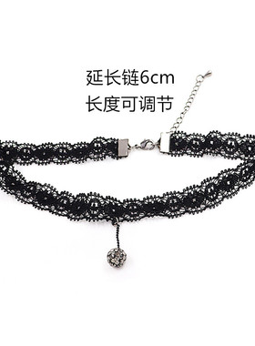 黑色蕾丝项圈水晶球短款锁骨链