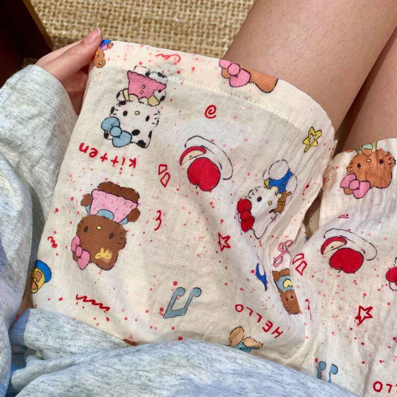 新品a类纯棉双层纱布可爱少女心卡通女生睡裤家居短裤可外穿