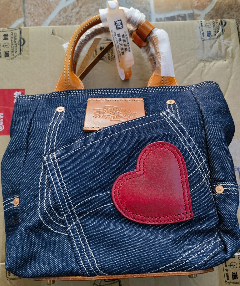 制道手工皮包牛仔包爱心包手提包斜挎包女士包包27*22