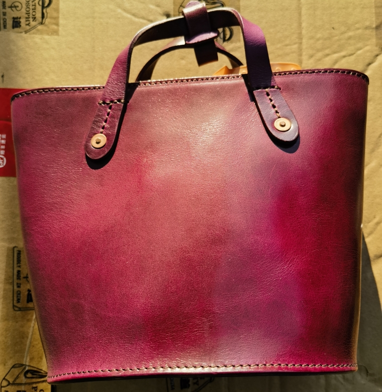 制道手工皮具全植鞣头层真牛硬皮手提单肩斜挎包水桶包女包18*17