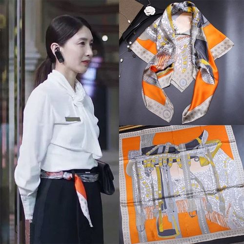 【橙色马鞍】高端斜纹真丝吉祥马鞍款手工包边大方巾明星同款