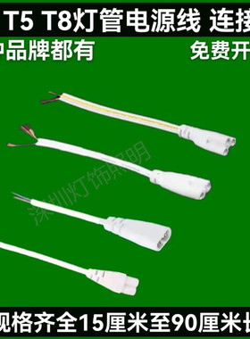 T4T5T8支架灯三孔对接单头线日光灯单头连接线可串联接头两孔三插