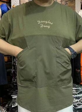 夏季新款男士大码宽松T恤半袖潮流口袋拼接圆领时尚休闲上衣短袖