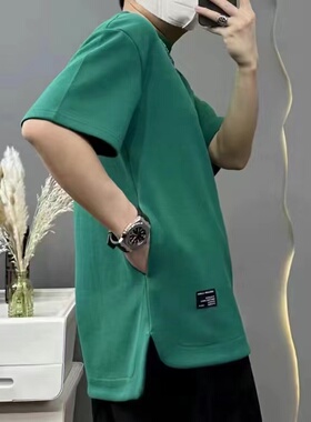 隐藏式口袋T恤冰丝透气清凉男女短袖圆领百搭夏季潮纯色宽松大码