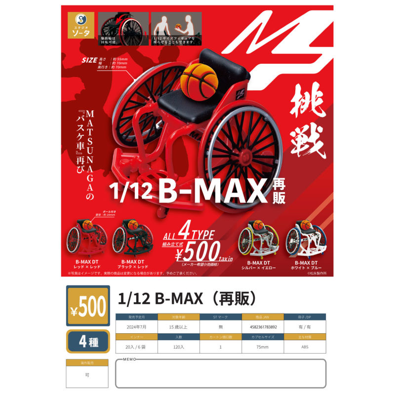 虾壳社 现货日本SO-TA扭蛋 1/12 B-MAX 再贩 篮球 轮椅 挑战 运动