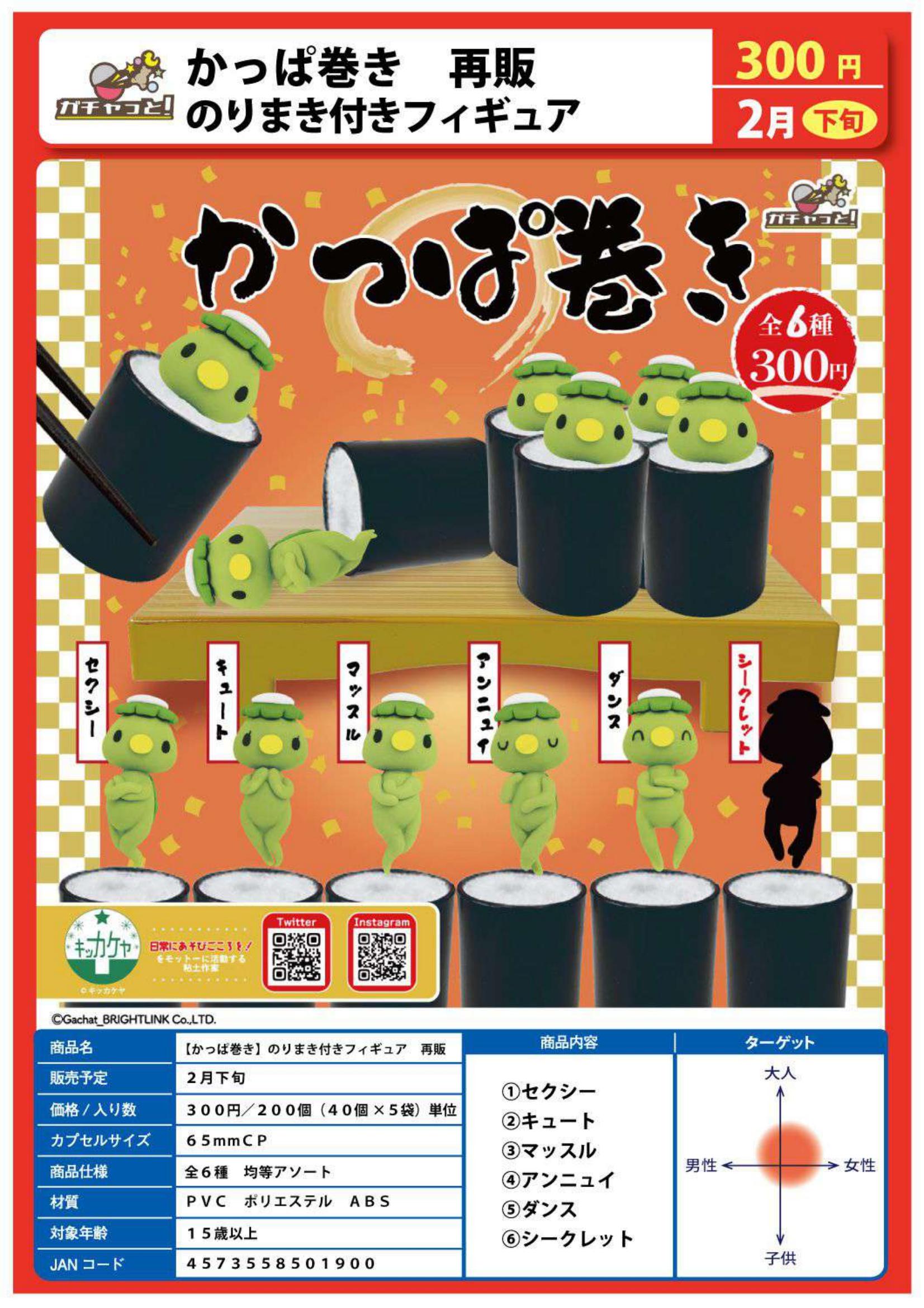 虾壳社 现货日本BRIGHTLINK扭蛋 寿司裹河童 再贩 日料海苔卷摆件