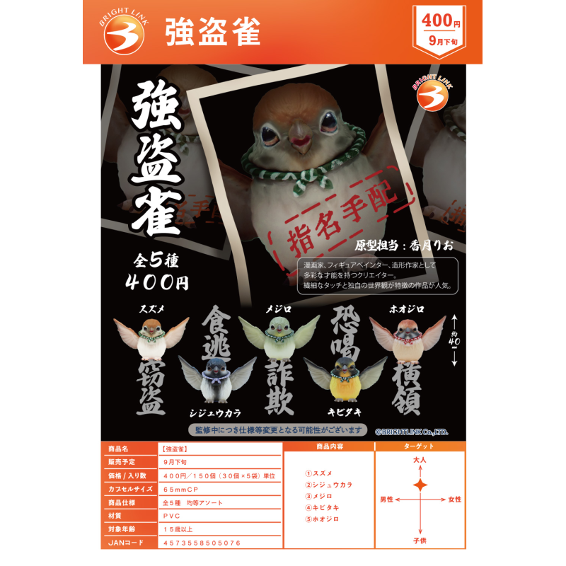 虾壳社 现货日本BRIGHT LINK扭蛋 强盗麻雀摆件 小鸟通缉创意玩具,模玩/动漫/周边/娃圈三坑/桌游,盒蛋/扭蛋/联名摆件,淘宝优惠券,粉丝福利购,淘宝优惠卷