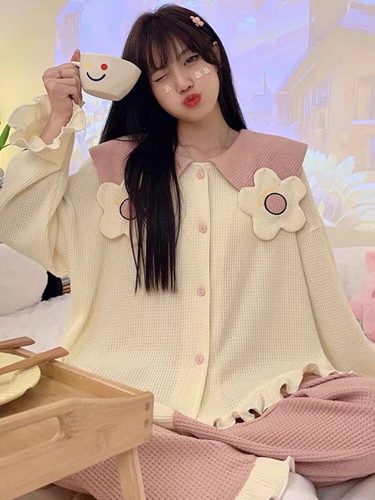 甜美ins睡衣女娃娃领可爱小花朵少女软妹外穿家居服套装宽松新款