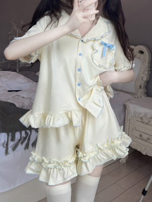睡衣女纯棉蝴蝶结家居服套装
