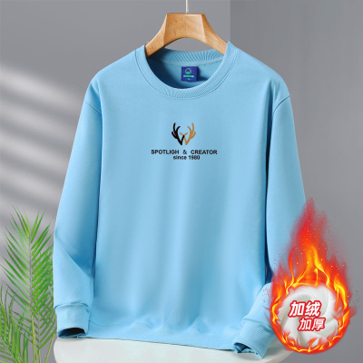 秋冬套头男加绒加厚潮流青少年学生宽松外套潮圆领加绒卫衣鹿角